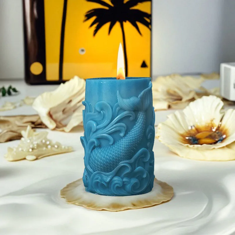 Cylinder Candle Silicone Mold Ocean Embossed Silicone Molds DIY Plaster Resin Molds Home Handmade Ornament Making