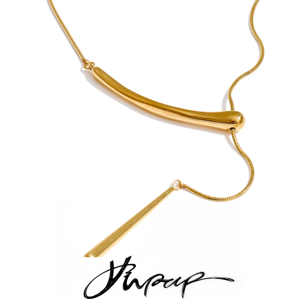 Yhpup Minimalist Necklace 70+5cm Stainless Steel Chain Water Drop Pendant