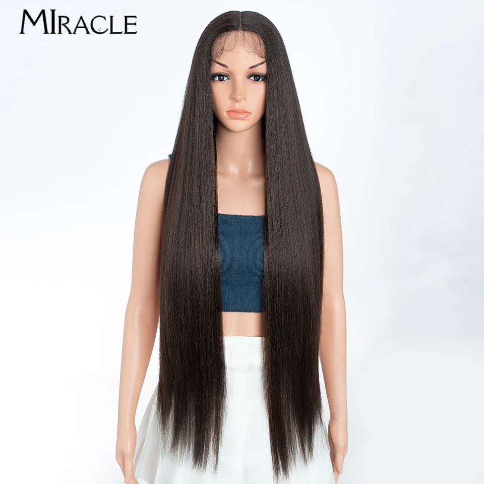 MIRACLE  Cosplay Wigs for Women Straight  Synthetic Lace Front Wigs 36 Inch Synthetic Lace Wig Ombre Ginger Pink Straight  Wig