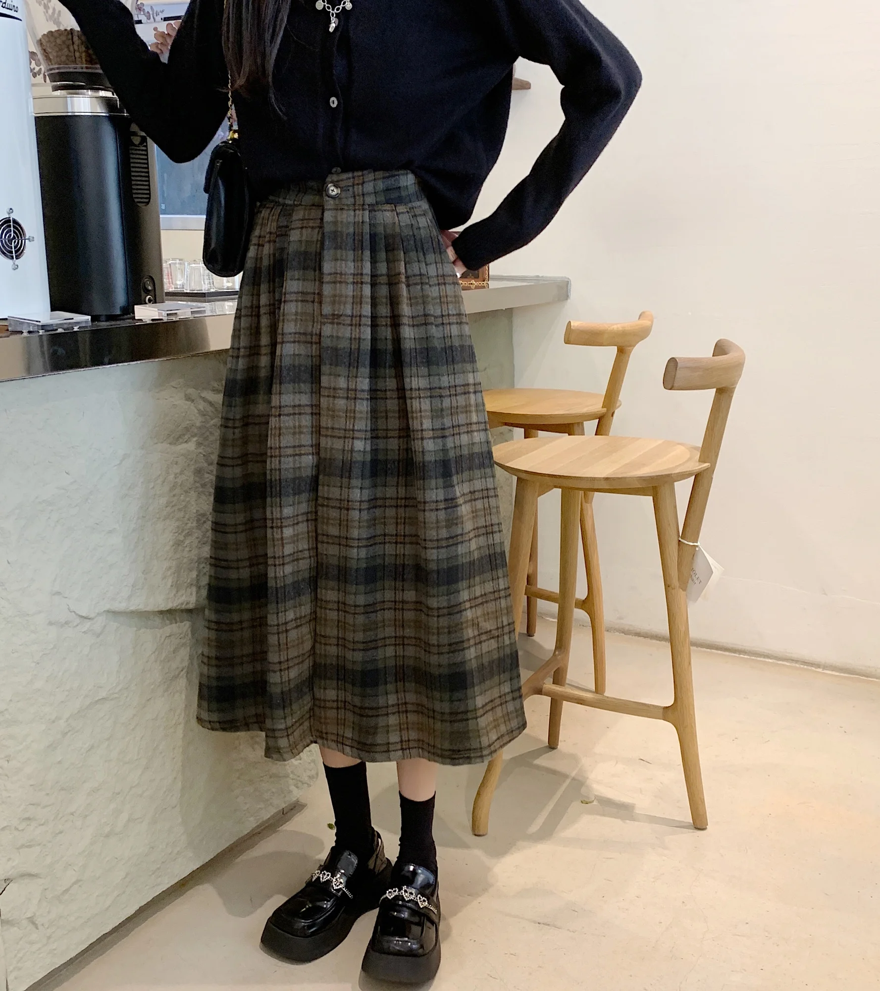 New Skirt Fashion Casual Women Vintage Plaid Elegant Elastic High Waist A-line Office Harajuku Streetwear Midi Skirt 2022 long skirts