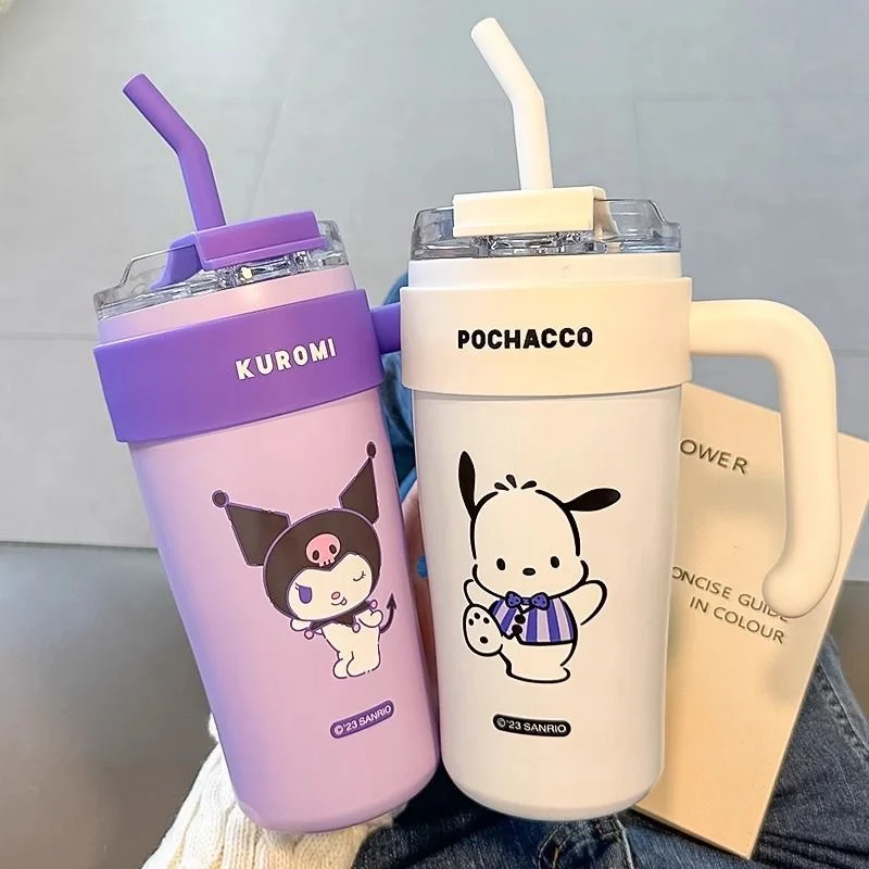 

Sanrio My Melody Cinnamoroll Children Thermal Cup Anime Kuromi Pochacco Girls Portable Straw Insulated Water Bottle Drinking Cup