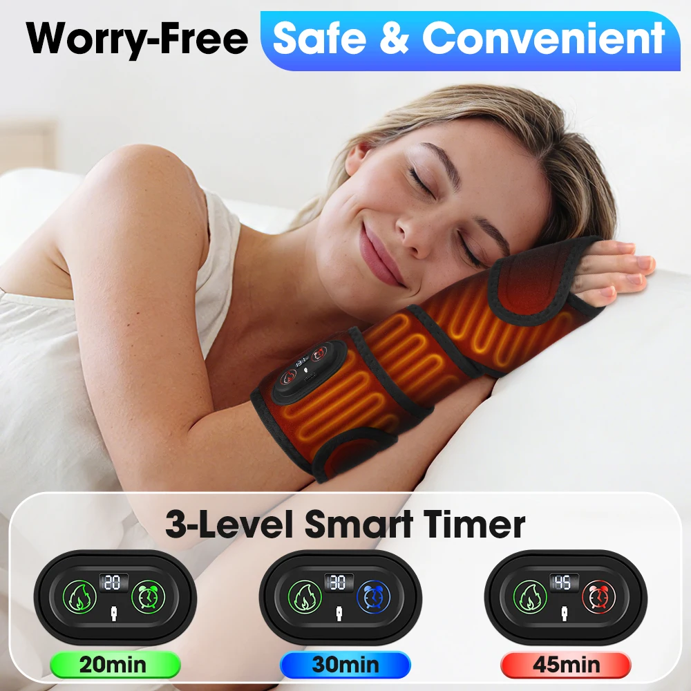 Electric Heating Wristband Smart Timer Wrist Protector 3 Levels Heated Massage Wrap For Carpal Tunnel Tendonitis Wrist Brace