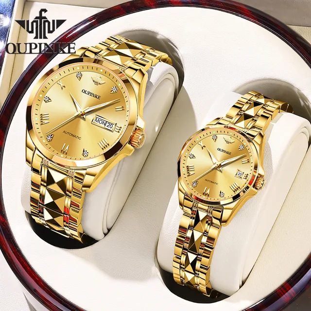 OUPINKE Luxury Automatic Couple Watches Pair Men and Women Mechanical Sapphire Wrist Watch Fashion Brand Lovers amant montres 1