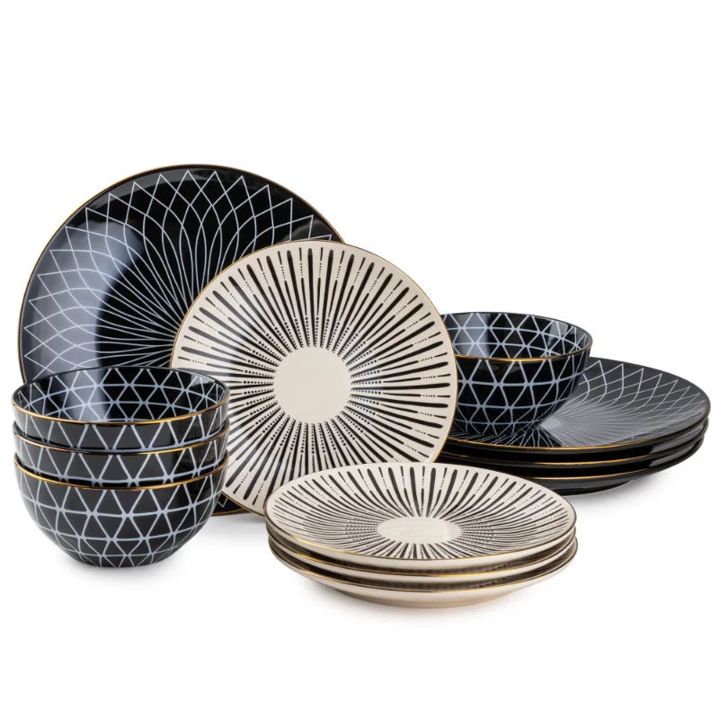 

BOUSSAC Calypso 12 Piece Stoneware Dinnerware Set, Service for 4