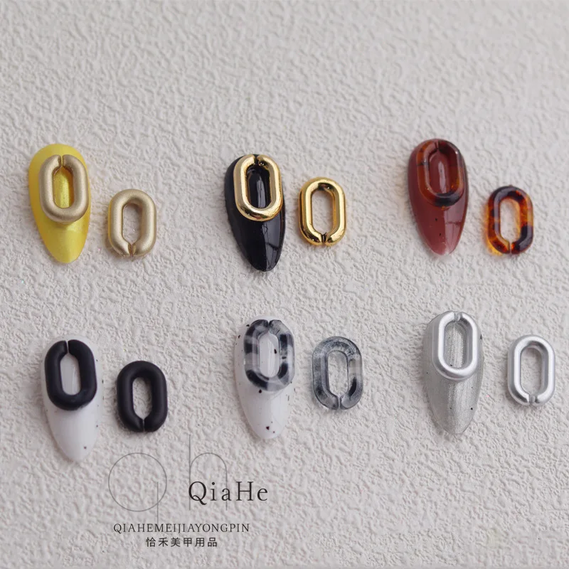 

50Pcs/Lot Refreshing Nail Art Retro Trend Amber Transparent Matte Ring Buckle Long Ring Mixed Frosted Astringent Nail Accessorie