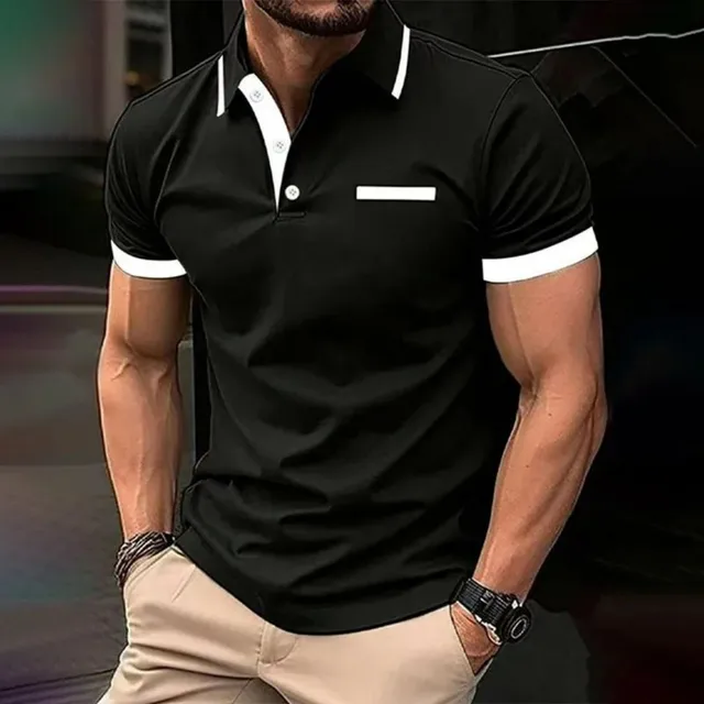 Polo pour homme, style européen et américain, nouveau, été, minimaliste, rayé, imprimé, confortable, respirant, haut décontracté pour l'extérieur 1