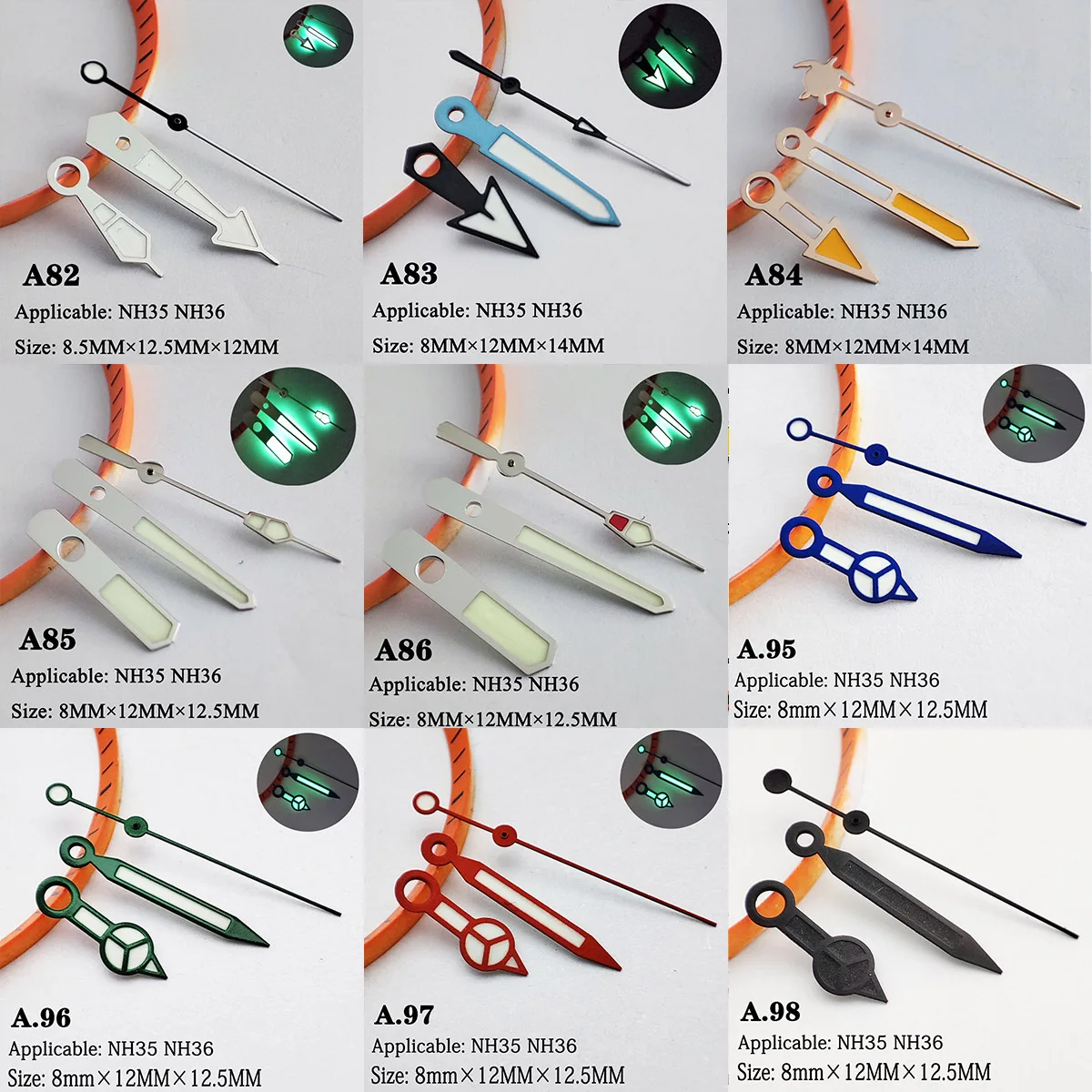green luminous NH35 hands NH36 hands pointer Silver needle Watch accessories suitable for nh35 Second Hands nh36 movement A17-37