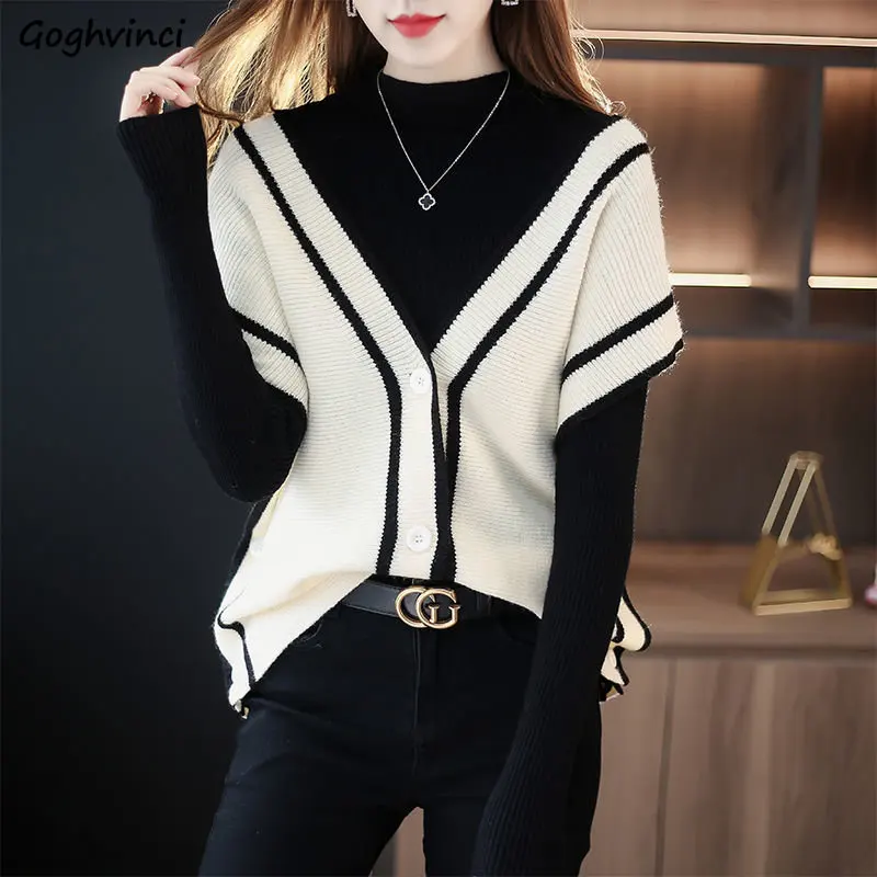 

Baggy Sweater Vests Women Chic Korean Style Fashion Knitwear Autumn V-neck Vintage Office Lady Soft Sleeveless All-match Leisure