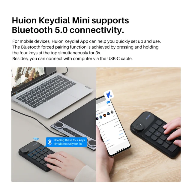 Huion K20 Keydial mini Keyboard for Drawing Tablet, PC and Phone,18 Keys Keyboard + Dial Controller,Upgraded version 3