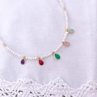 Collier de perles de perles naturelles pour hommes et femmes, pendentif goutte d'eau multicolore, bijoux en pierre bohème, breloque à la mode, décoration de collier 2