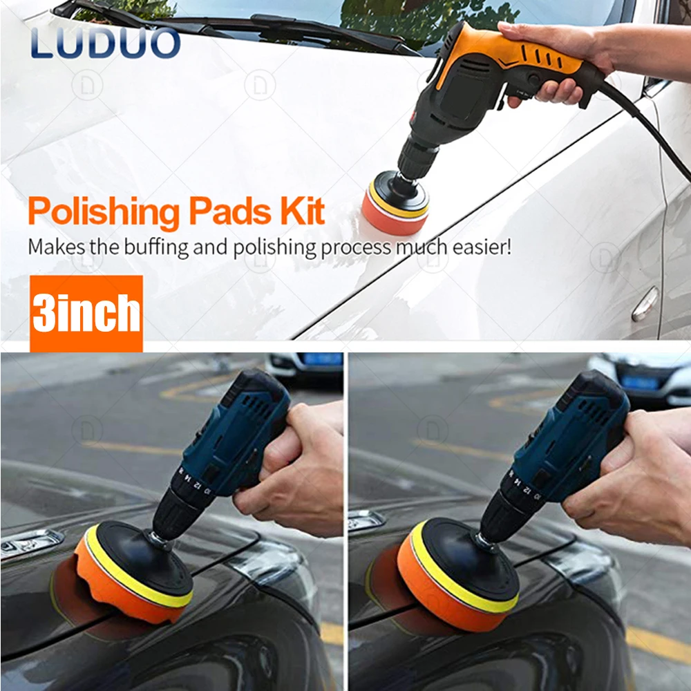 Buffing Sponge Pad Set 3 Inch Car Polishing Pad Kit Auto Buffing Waxing With M10 Drill Adaptor For Car Cleaning Tools