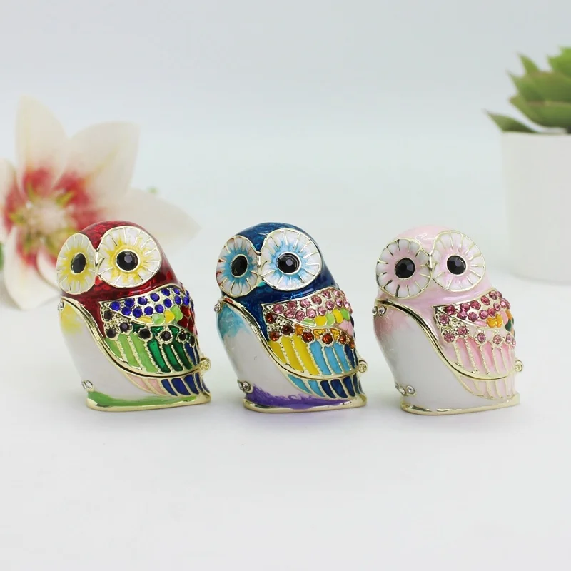 SHINNYGIFTS Cute Birds Enamel Owl Trinket Box Cartoon owl jewelry box Birthday Gifts