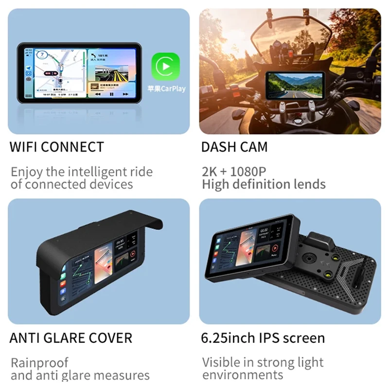 バイクディスプレイオーディオ 6.25インチIPSタッチスクリーン ワイヤレス