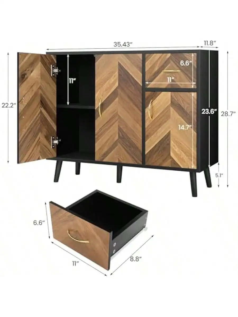 SIHANM Sideboard Buffet Cabinet with Storage - 3 Doors Black Storage Cabinet with Drawers Freestanding Accent Cabinet wi 3