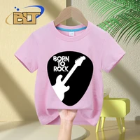 Guitar Born To Rock Printed Kids T-Shirt Summer Children's Cotton Short-Sleeved Casual Tops Boys and Girls Gifts 2