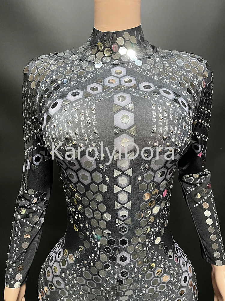 Fashion Sequin Diamond Jumpsuit Car Model Show Nightclub Bar Shining Rhinestones Show girl Performance Costumes Stage Costumes