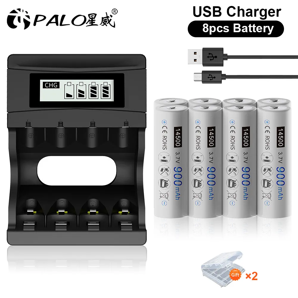 

PALO 900mAh 14500 3.7V Li-ion Rechargeable Batteries AA Battery Lithium Cell for Led Flashlight Headlamps Torch Mouse Radio Toys
