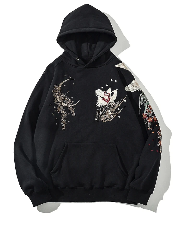 High Quality Embroidery Man Women Hoodies Harajuku 100% Cotton Hooded Sweatshirts Autumn Long Sleeve Black Pullover Loose Tops 5