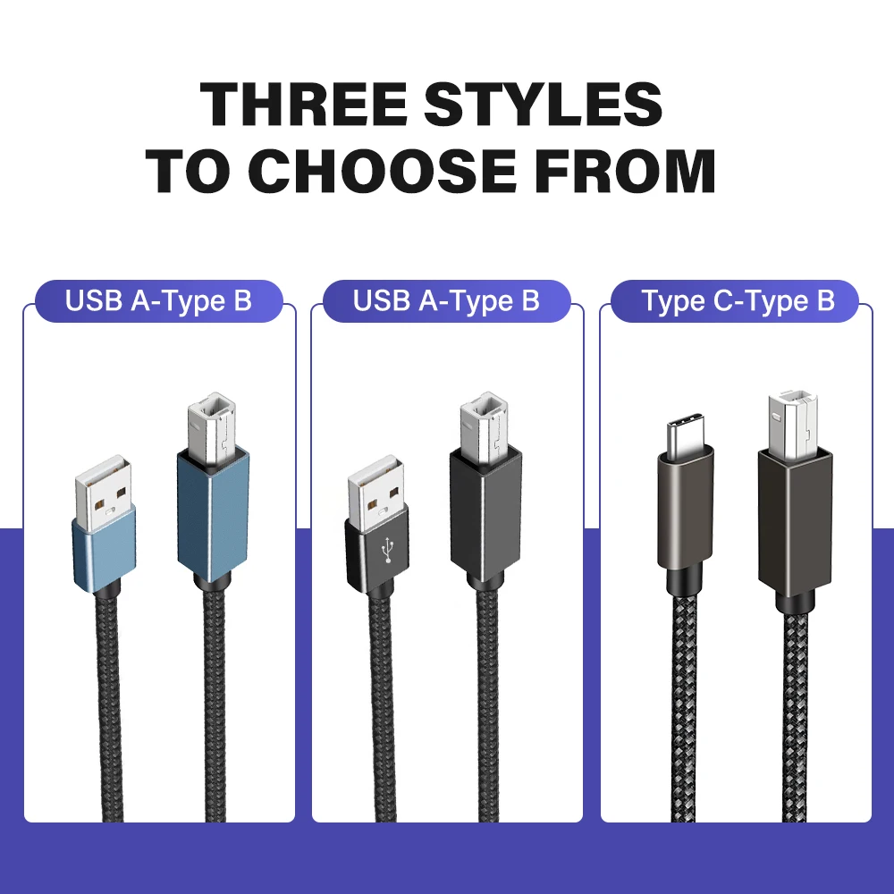 Versatile USB A/C to USB B 2.0 Cable for Printers and Scanners - Available in 1M, 2M, 3M Lengths