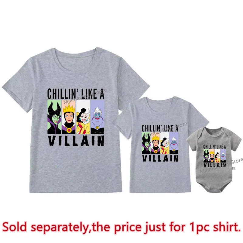 Funny Chillin' Like A Villain Family Matching Outfits Cotton Bad Girls Villain Queen Mother and Kids Shirts Disney Trip Tees Top 4