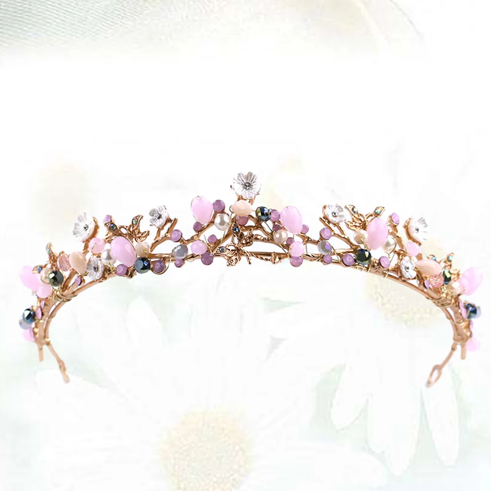 Pink Wedding Bridal Tiara Crystal Bracets Women Crown Chip Bag Holder for Party