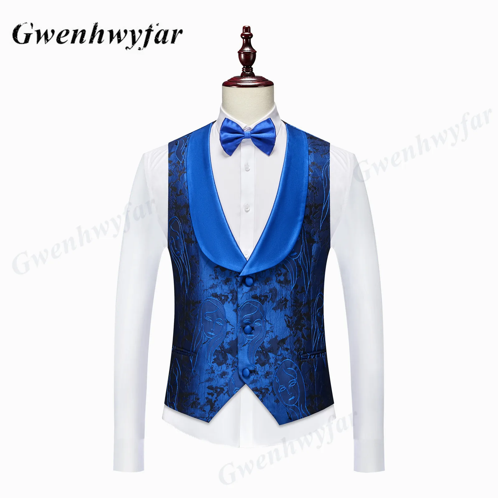 Nina Store Men Jacqaurd Suits Made Royal Blue Beauty Face Pattern Tuxedo for Groom Wedding Wear Fashion Costume