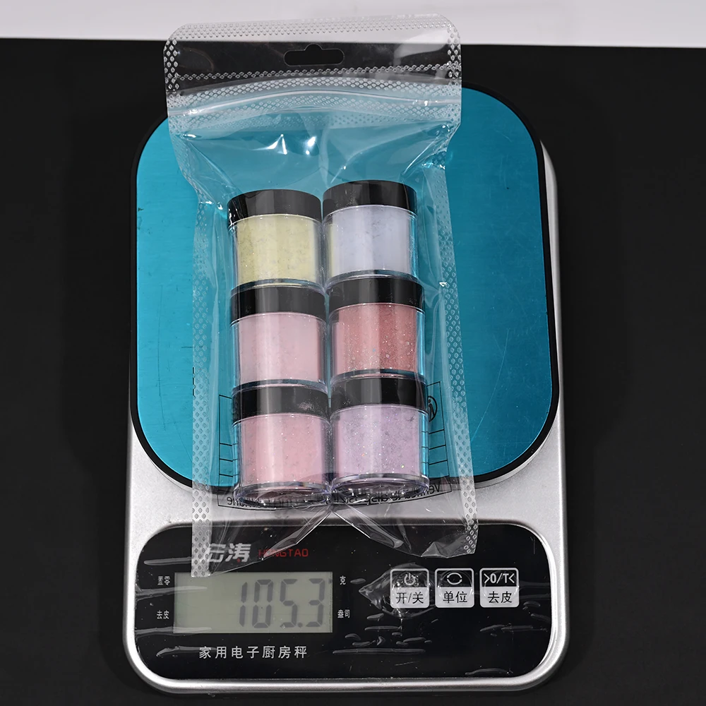 6Pcs/set Pink/Purple/Blue Acrylic Nail Powder Mix Glitter sequins 3-in-1 Professional Nail Extension/Carving/Dipping Powder 6