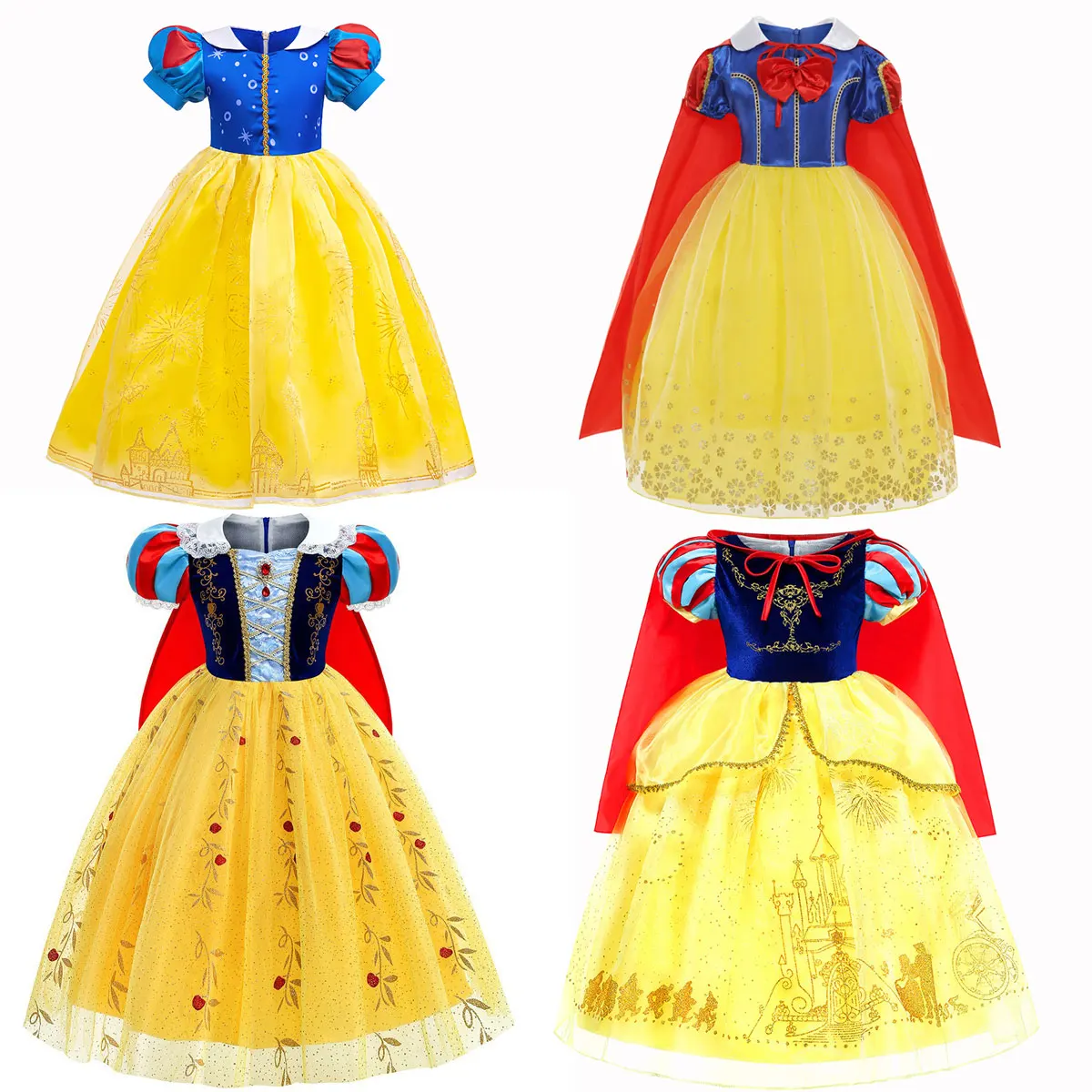 Disney Halloween Apparel Snow White Cosplay Ball Gown Girls Deluxe Princess Dress Prom Make Up Party Puffy Toddler Dress