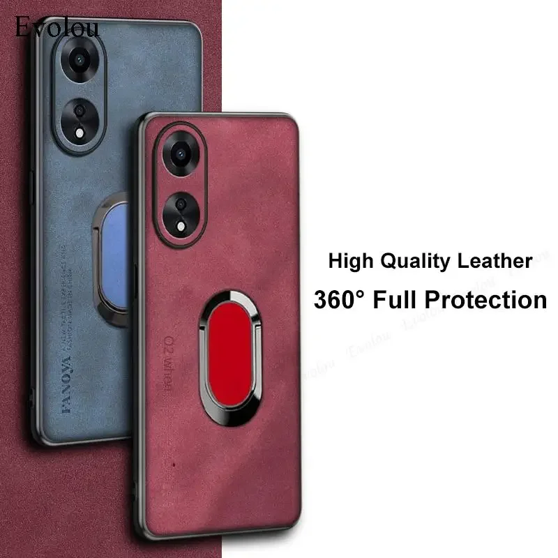 Sheepskin Leather Magnetic Ring Stand Holder Case with Soft Silicone and Lens Protection – Shockproof Cover