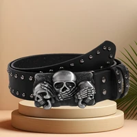 New Belts For Women High Quality Luxury Brand Punk Goth Rivet Black Jeans Unisex Men Belt Paw Skull Buckle Waistband Man 6