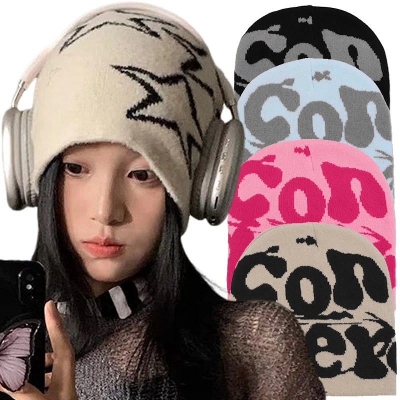 Moda-m-ska-damska-Y2k-dzianinowa-czapka-beanie-paragraf-wysokiej-jako ...