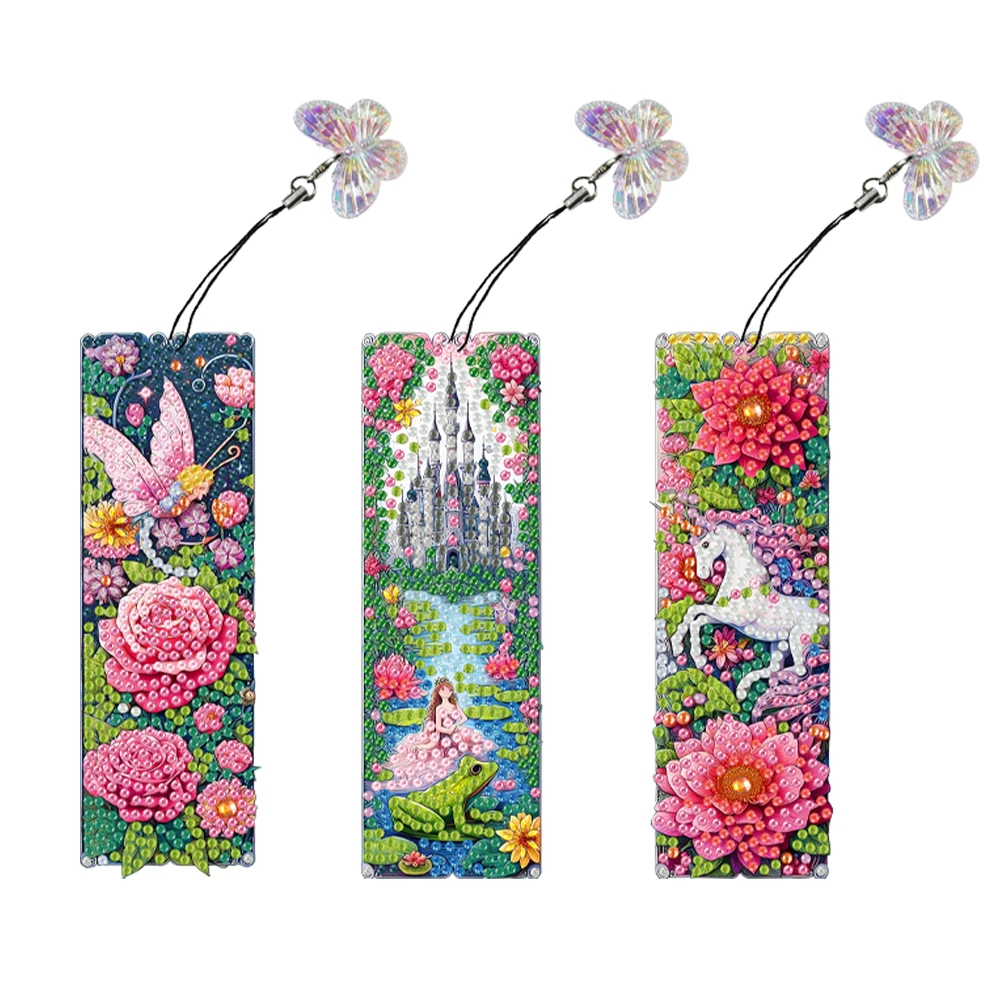 Special Shape Flower Diamond Bookmark 5D DIY Diamond Painting Kit 3Pcs