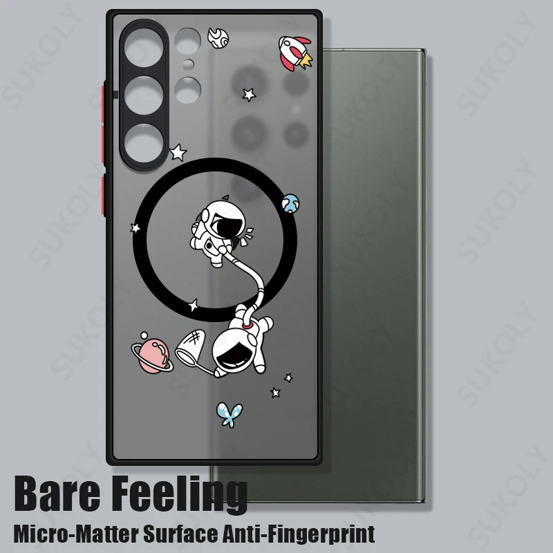 Astronaut Magsafe Charging Matte Acrylic Phone Cover with Iron Ring Design