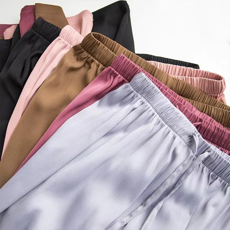 Acetic Acid Ice Silk Wide Leg Pants 2024 New Summer Thin Satin Casual Pants Women's High Waisted Straight Leg Pants Long Trouser