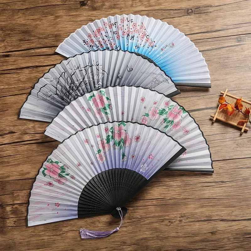 Bamboo Hand Folding Fan Antique Folding Fan Chinese Style Fan Summer Female Dance Portable Elegent Flower Hand Held Crafts