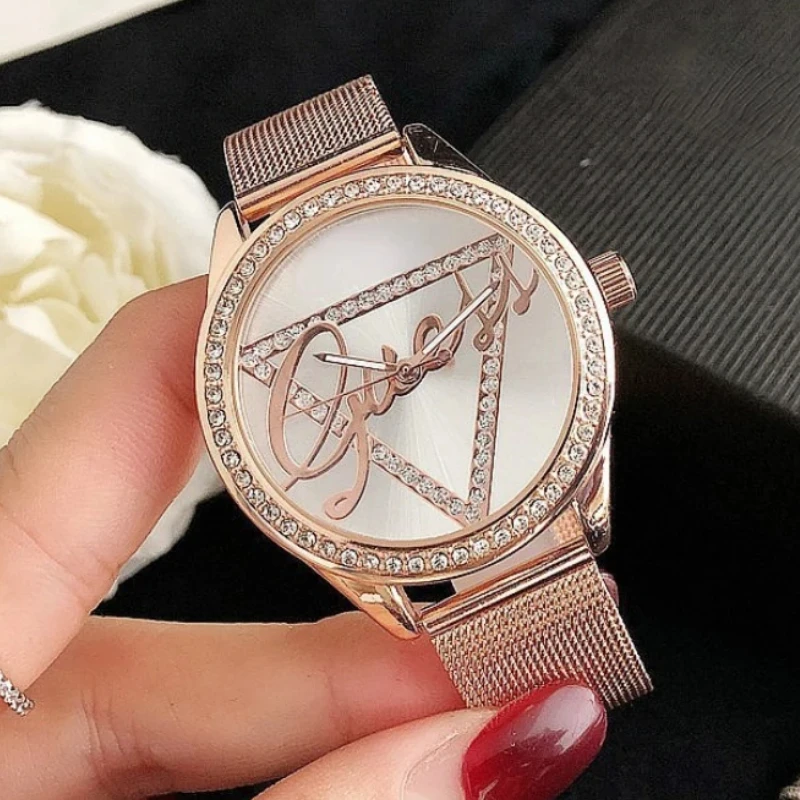 

Luxury Watches for Women Diamond Triangle Ladies Quartz Watches Steel Gold Mesh Watch Band Female Wristwatch reloj para mujer
