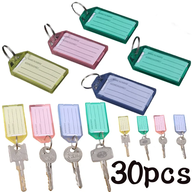 

Colorful Plastic Key Tags Flap Transparent Keychain Split Ring Double Sided Marking Plate Luggage Identification Tag Cute Gifts