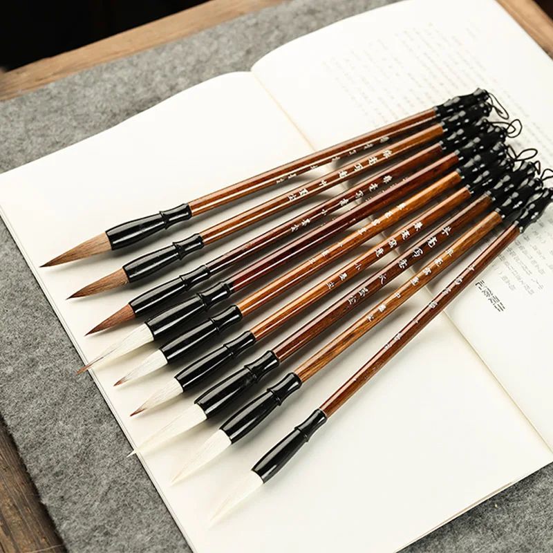 3Pcs Wood Writing Brushes Weasel Wool Hair Chinese Traditional Calligraphy Brush Set for Painting Pottery Ceramic Clay Writing