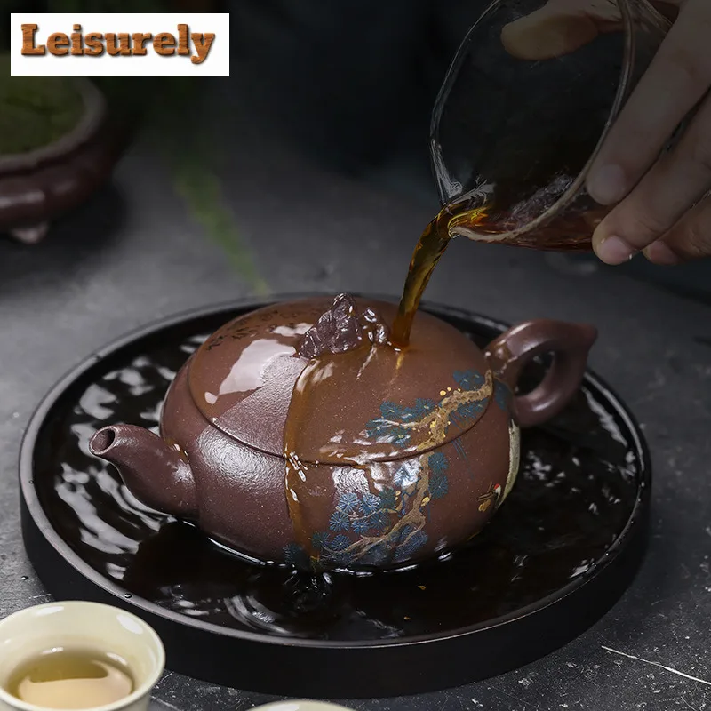 280ml Creative Yixing Purple Clay Teapots Handmade View Hills Pot Raw Ore Purple Mud Tea Making Kettle Chinese Zisha Teaset Gift