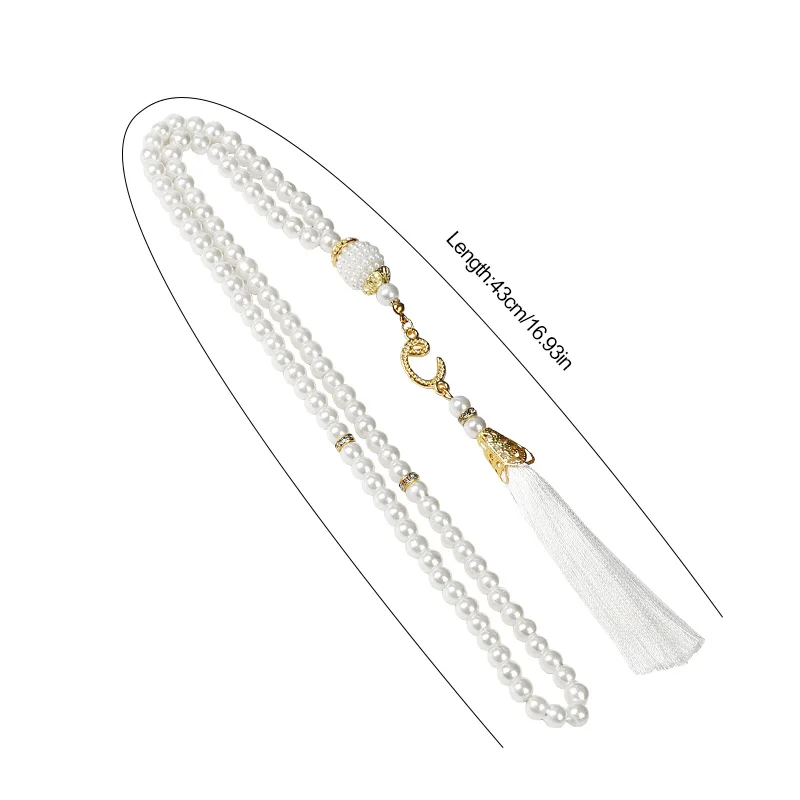 6mm 99pcs Glass Pearls Islamic Prayer Beads Bracelet with Tassel Muslim Party Home Decoration Eid Mubarak Ramadan Gifts Supplies