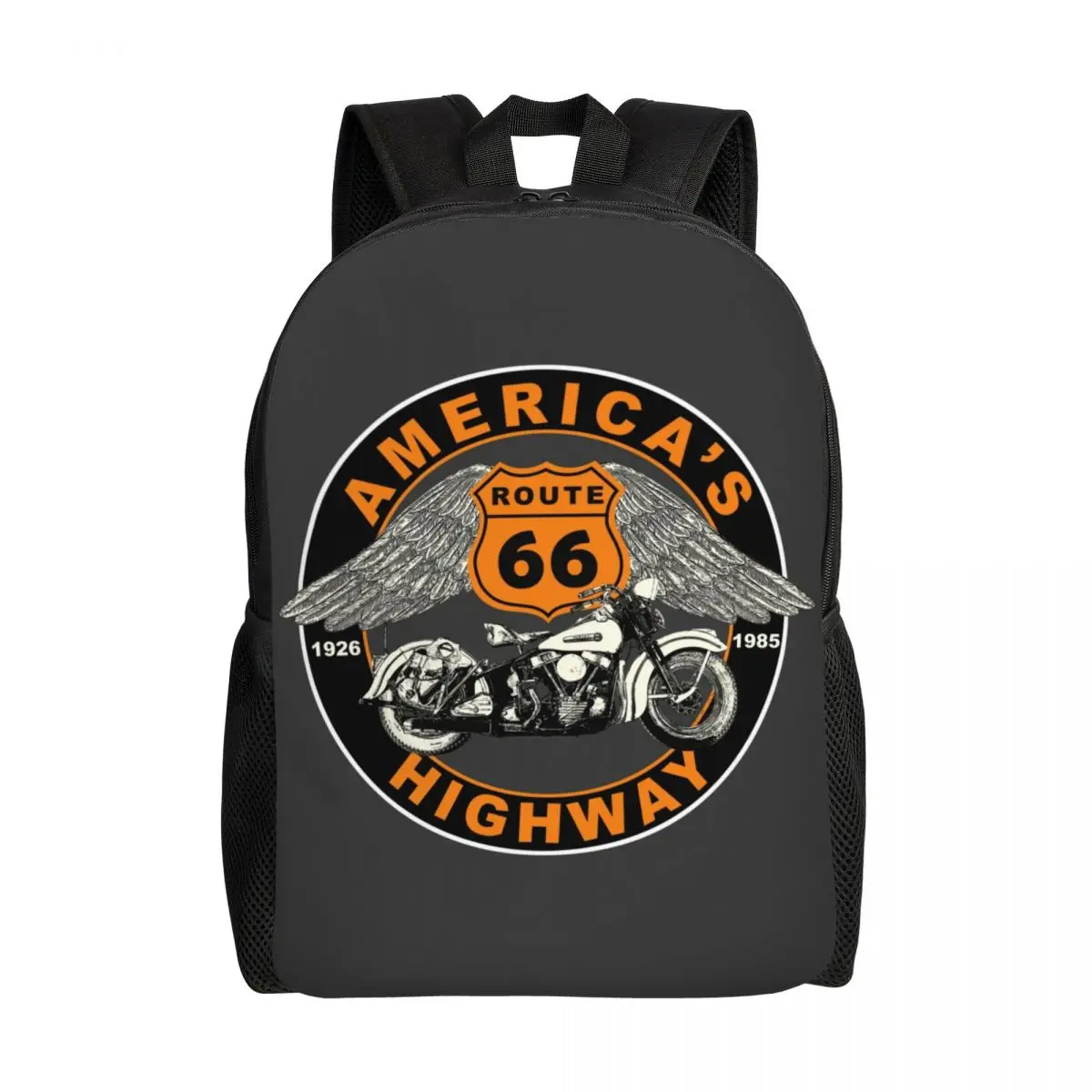 

Route 66 Americas Highway Travel Backpack Men Women School Laptop Bookbag US 66 Motorbike College Student Daypack Bags