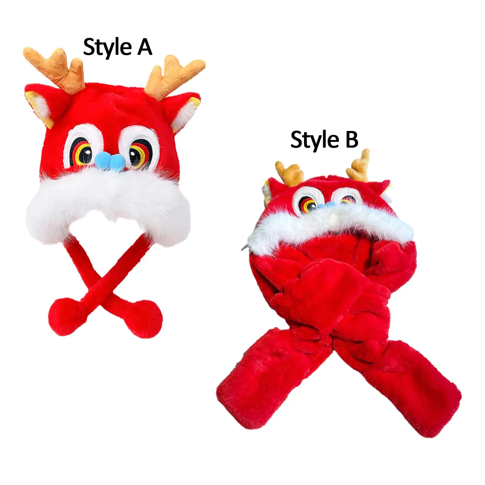 Headwear Cute with Earflap Windproof Cap Plush Animal Winter Hat Chinese Dragon for Girls Ladies Women Birthday Gift New Years