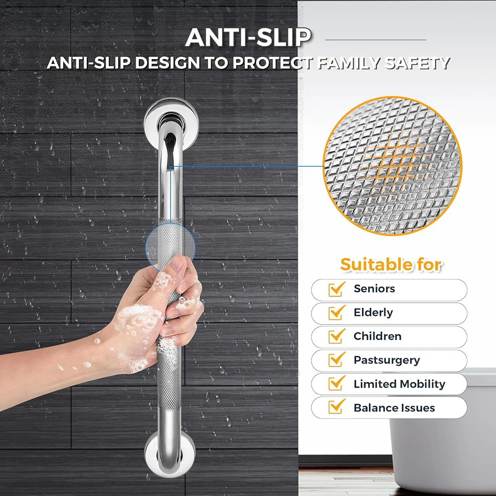 Shower Grab Bar Stainless Steel for Elderly Anti-Slip Bathroom Safety Rail with No Drilling Installation Heavy Duty Handicap