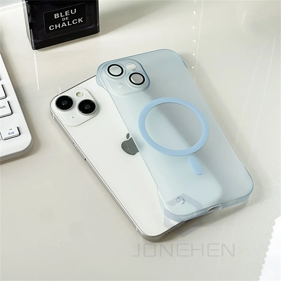 Ultra-Thin Magnetic Frameless Matte Clear Case with Translucent Frosted Lens Cover