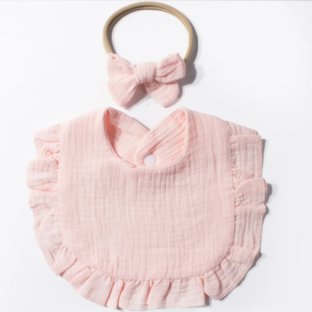 Cotton Baby Headband and Drool Towel Set with Soft Bow in Pastel Colors