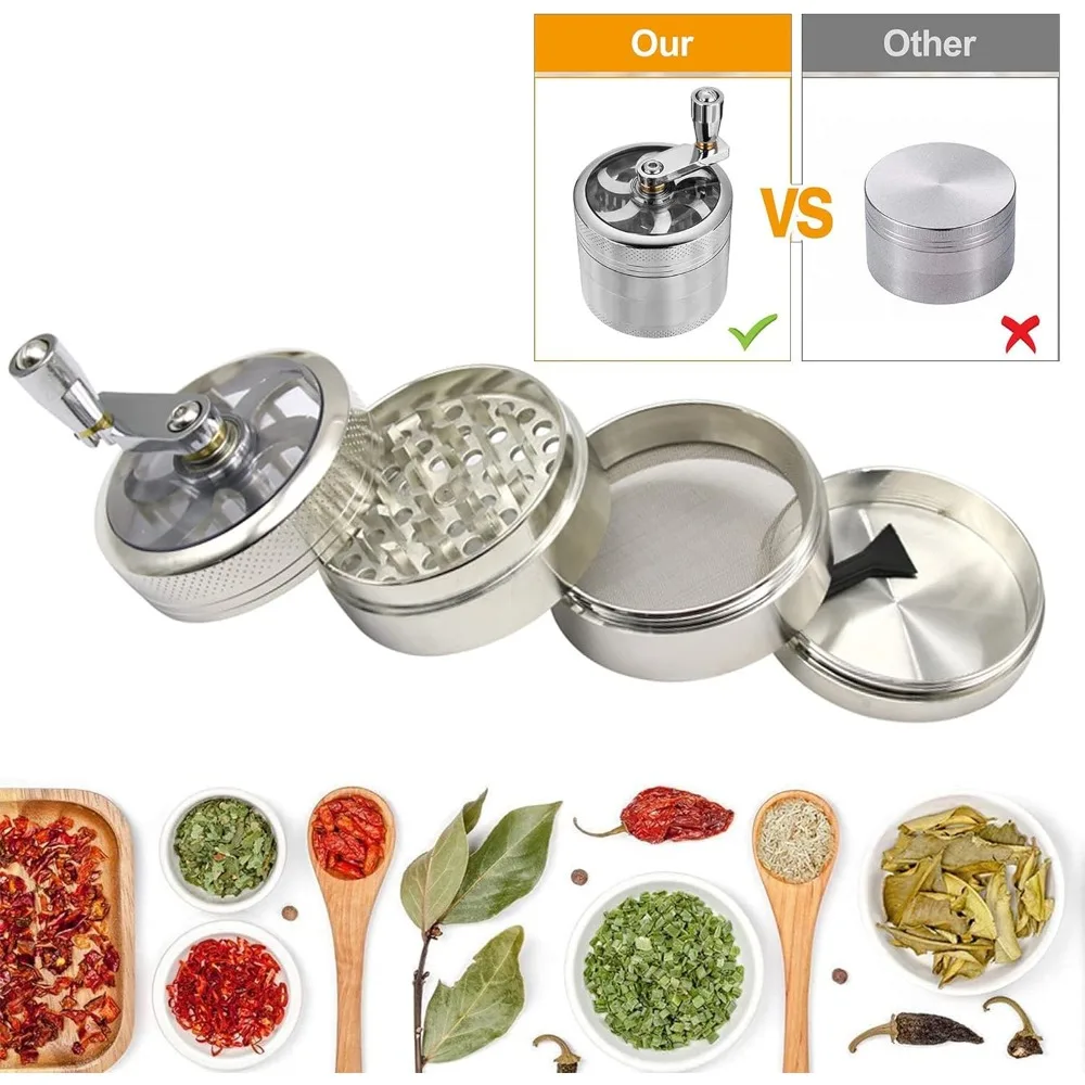 Nut Spice Grinder Herb Spice Grinder Spice Grinder Manual Metal Grinder for Nutmeg Ginger Rock Salt 4 Layer Zinc Alloy