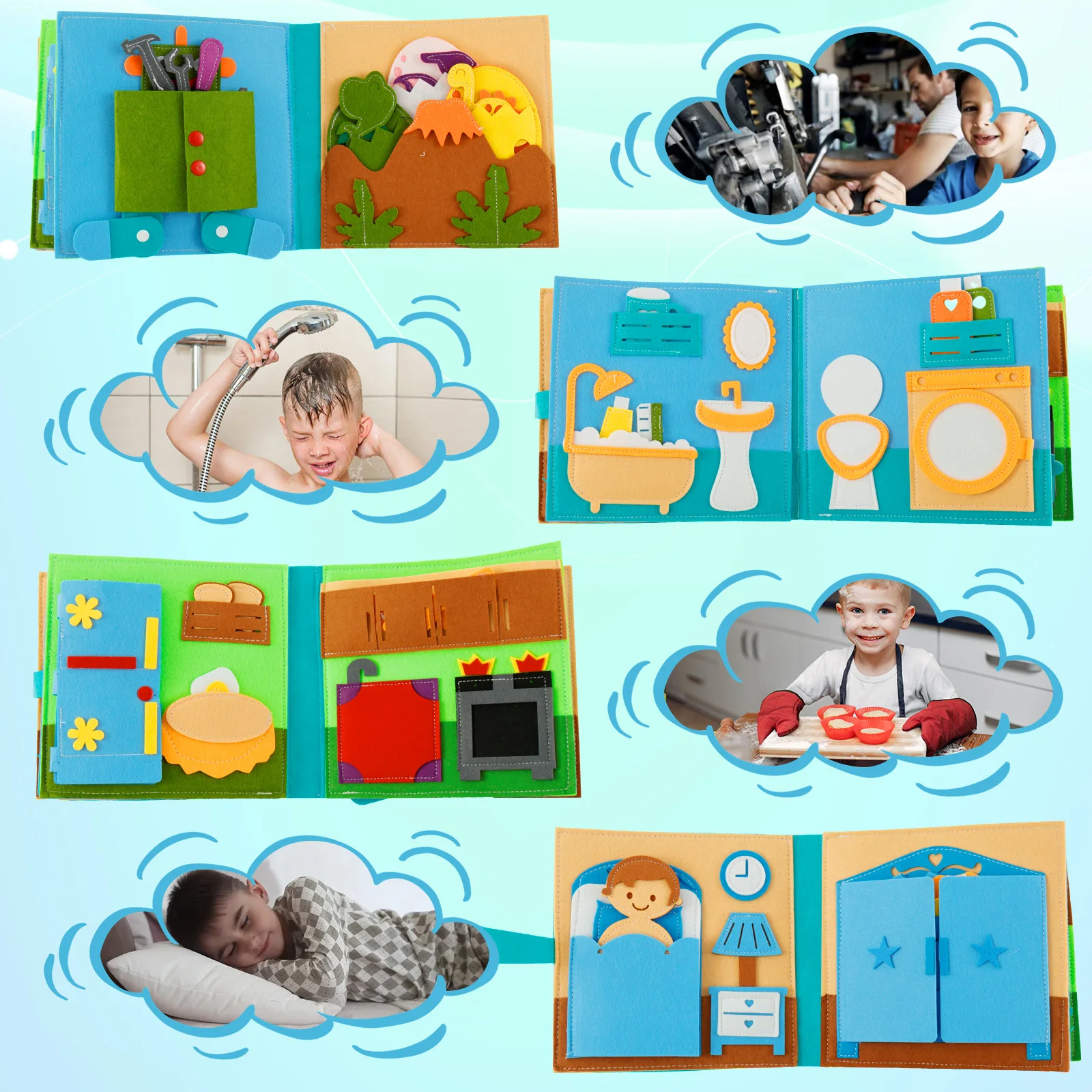 Montessori Busy Book 3D Baby Story Cloth Book Preschool Toddlers Early Learning Toy Quiet Activity Educational Sensory Toy