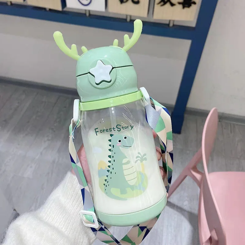 Water Bottle Children's Plastic Antler Straw High Appearance Level Large Capacity Kettle Summer