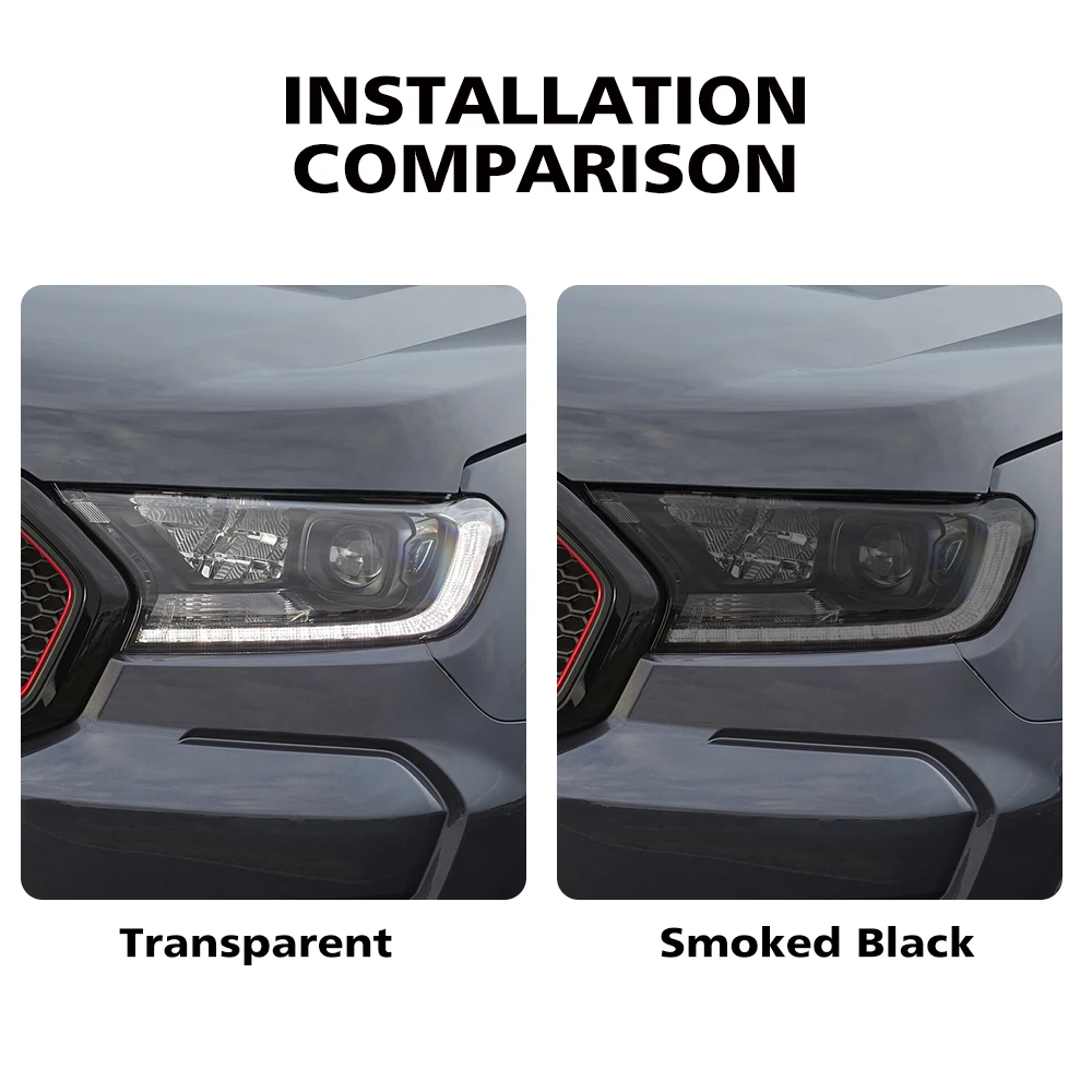 Für Ford Ranger 2015-2026 Auto-Scheinwerfer-Schutzfolie Rauchschwarz Vorgeschnitten Kratzfest Hochglanz-Vinylfolie Auto-Zubehör – Detail 4