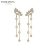 YUXINTOME 1 PC 925 en argent Sterling aiguille d'oreille coloré Zircon chaîne gland boucles d'oreilles pour les femmes deux trous boucle d'oreille bijoux A45